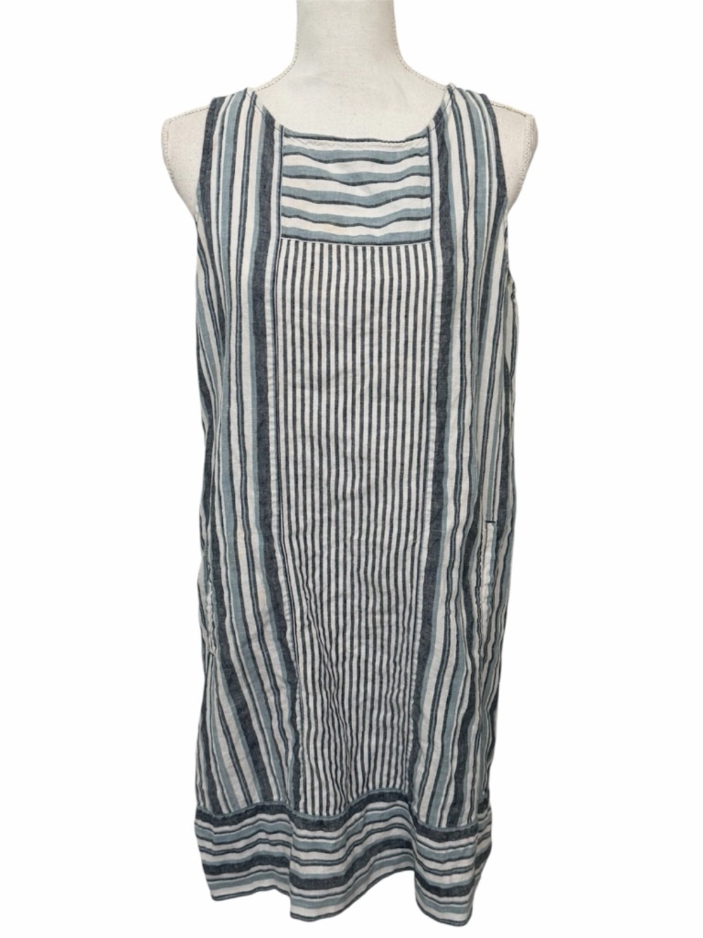 J. Jill Love Linen Sleeveless Shift Dress Contrasting Stripe Pattern Size M